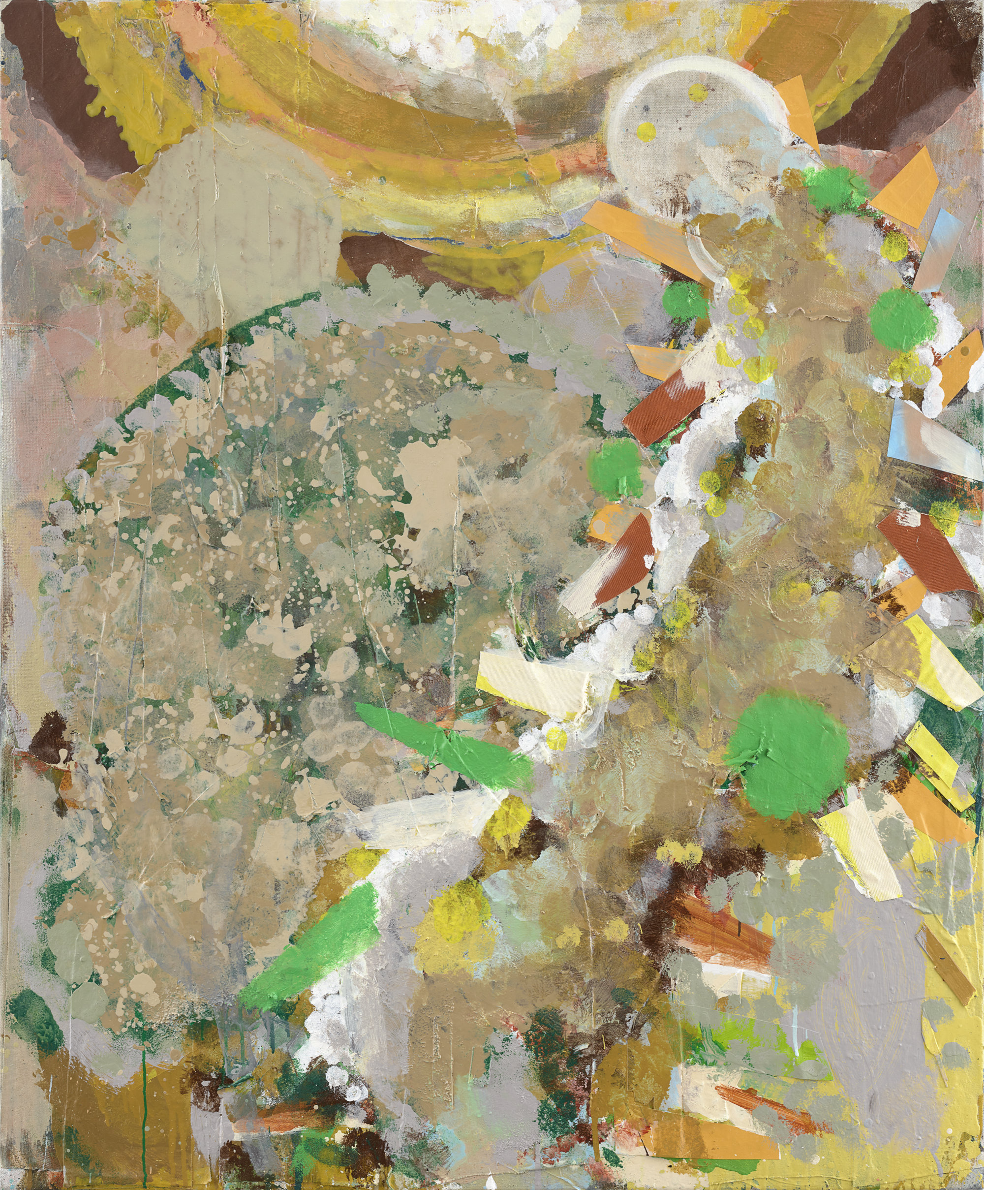 Painting titled: Mum, do caterpillars go to heaven? ( 2025 ) 145 x 120 cm (57 ³/₃₂ x 47 ¹/₄ in.) Acrylic, silk, canvas, sand, wood, on canvas. Mum do Caterpillars go to Heaven Michael Markwick website LG2